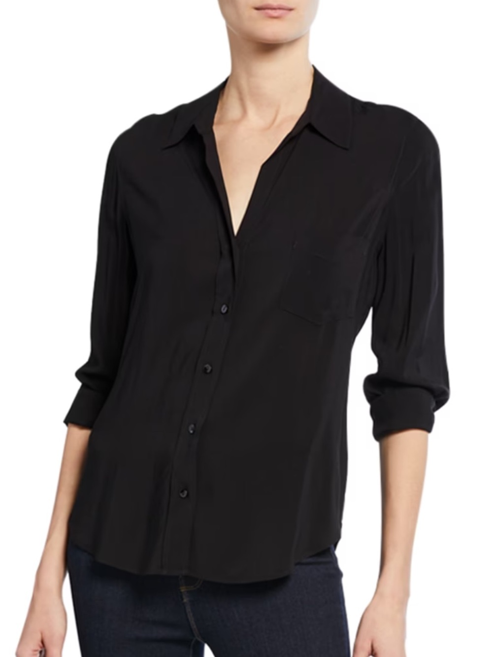 L'Agence Button Front Silky Blouse in Black Size XS